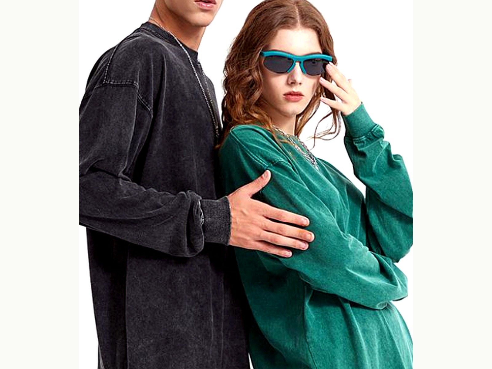 Mineral-Wash Long Sleeve Pullover wearing and construction view 2