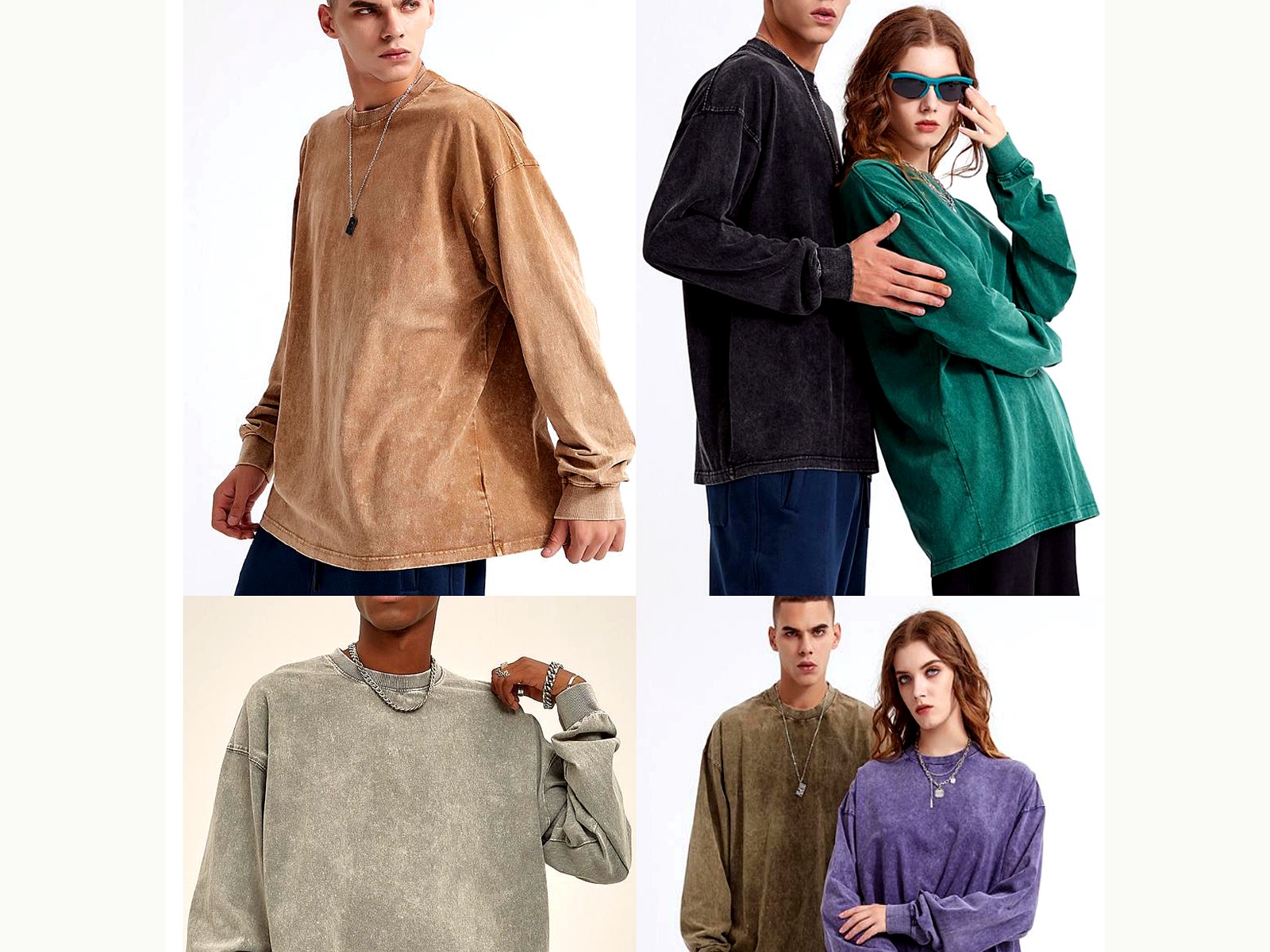 Mineral-Wash Long Sleeve Pullover wearing and construction view 1