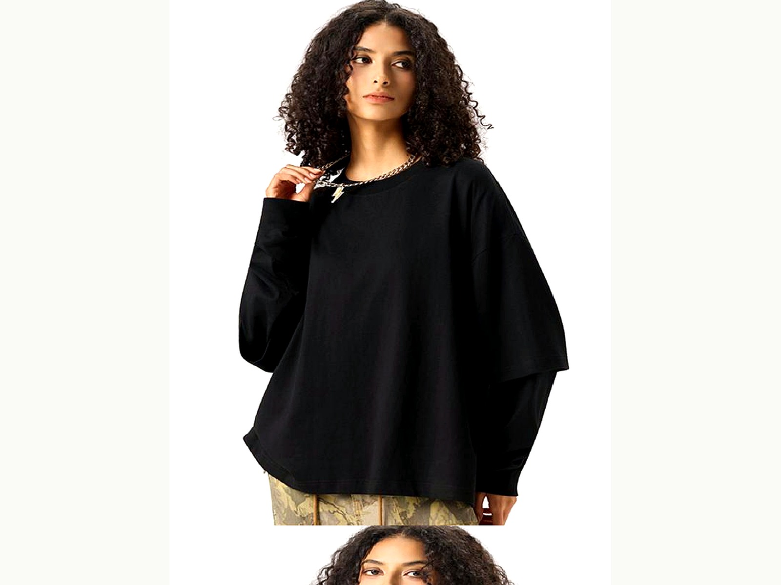 Contrast Layered Pullover wearing and construction view 1