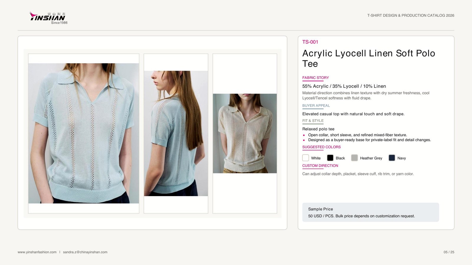 Acrylic Lyocell Linen Soft Polo Tee main development reference