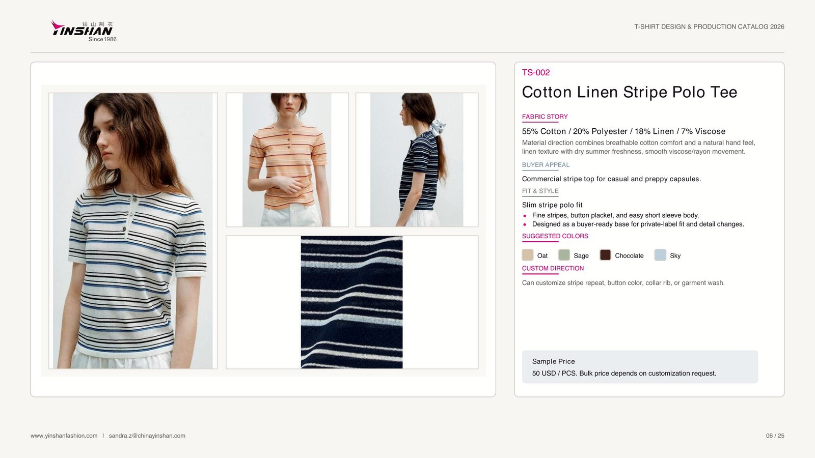 Cotton Linen Stripe Polo Tee main development reference
