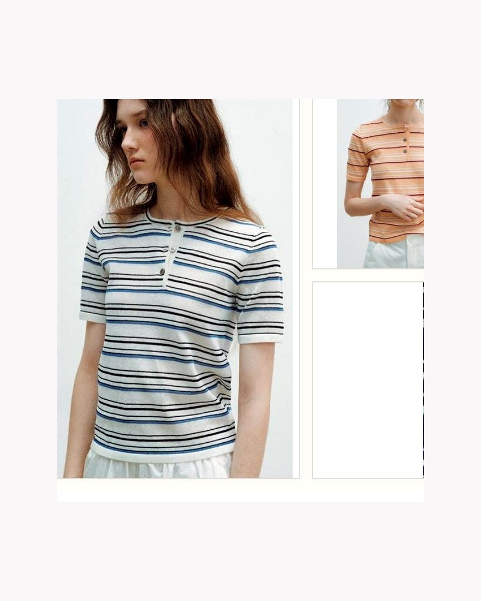 Cotton Linen Stripe Polo Tee product reference for custom casual fashion manufacturing