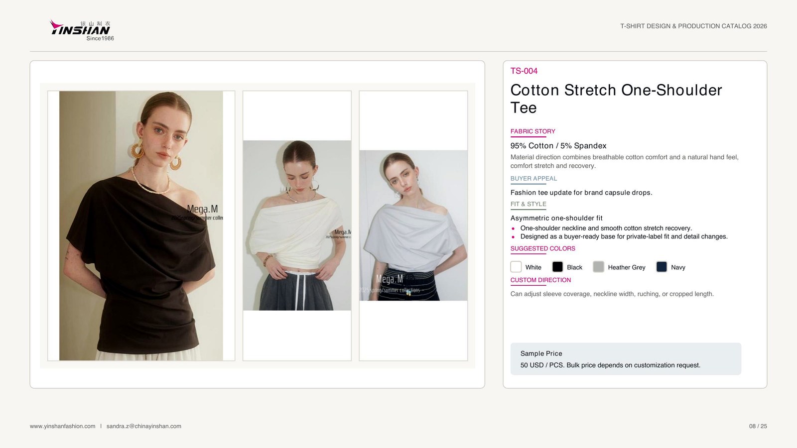Cotton Stretch One-Shoulder Tee main development reference