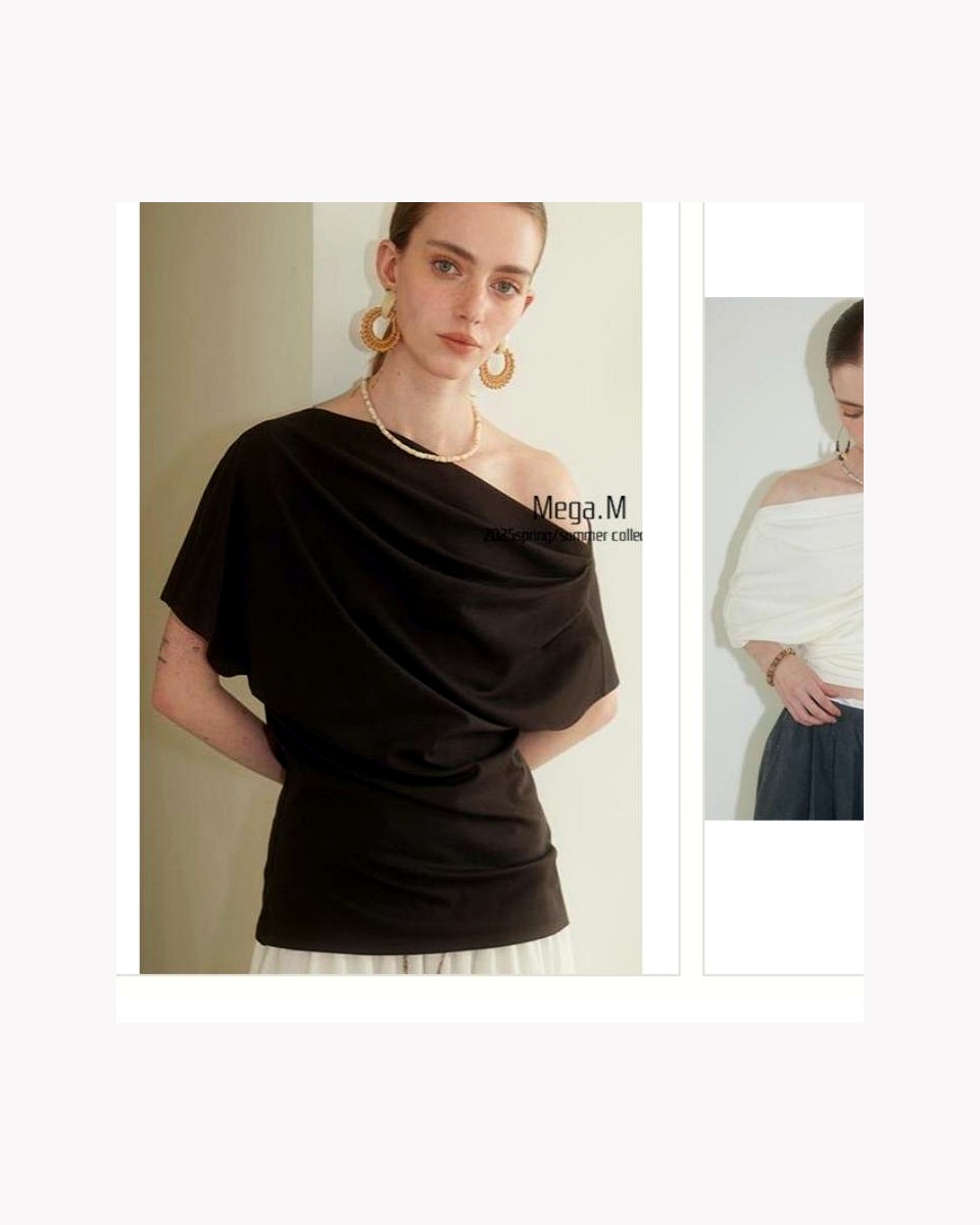 Cotton Stretch One-Shoulder Tee product reference for custom casual fashion manufacturing