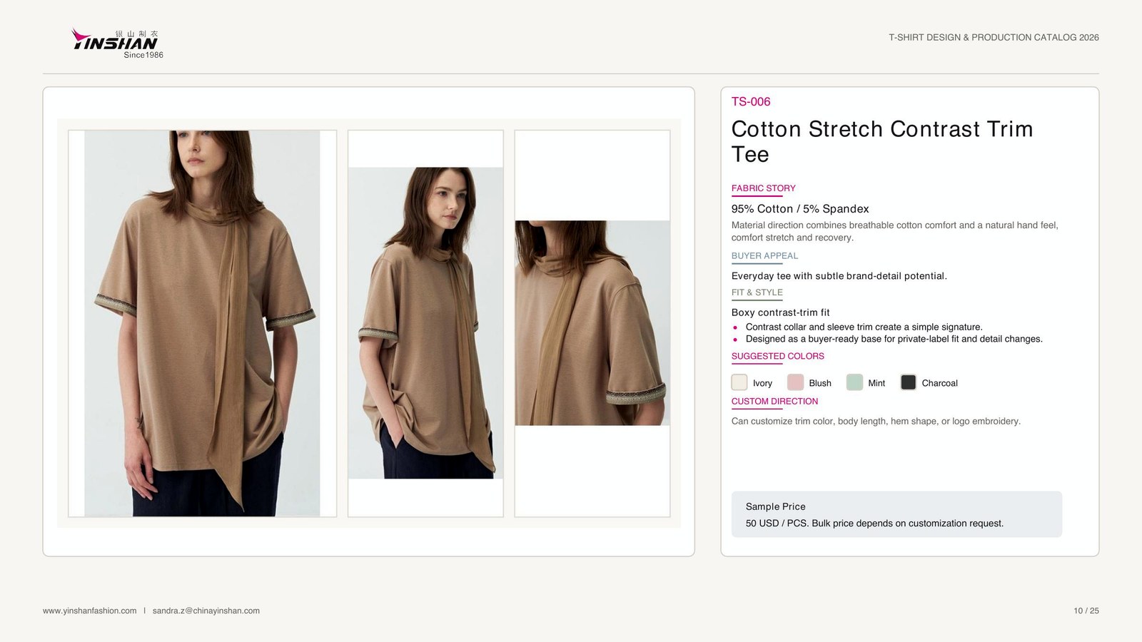 Cotton Stretch Contrast Trim Tee main development reference