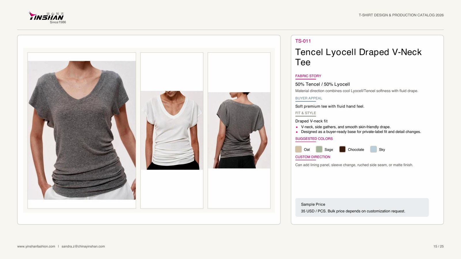 Tencel Lyocell Draped V-Neck Tee main development reference