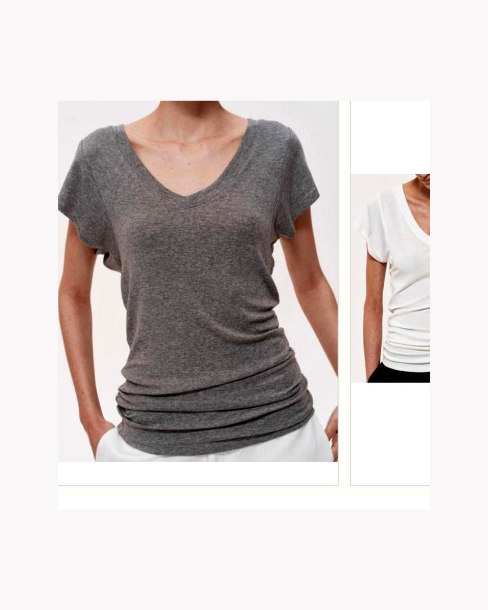 Tencel Lyocell Draped V-Neck Tee product reference for custom casual fashion manufacturing