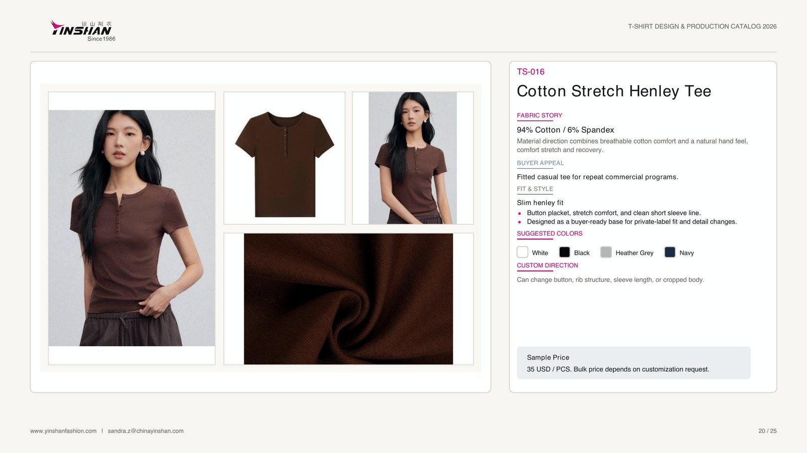 Cotton Stretch Henley Tee main development reference