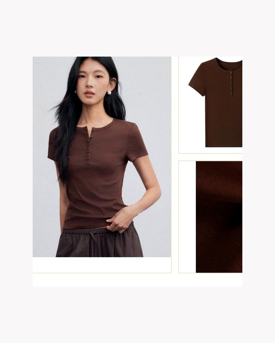 Cotton Stretch Henley Tee product reference for custom casual fashion manufacturing
