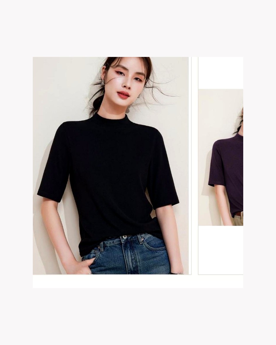 Modal Cotton Stretch Mock Neck Tee product reference for custom casual fashion manufacturing