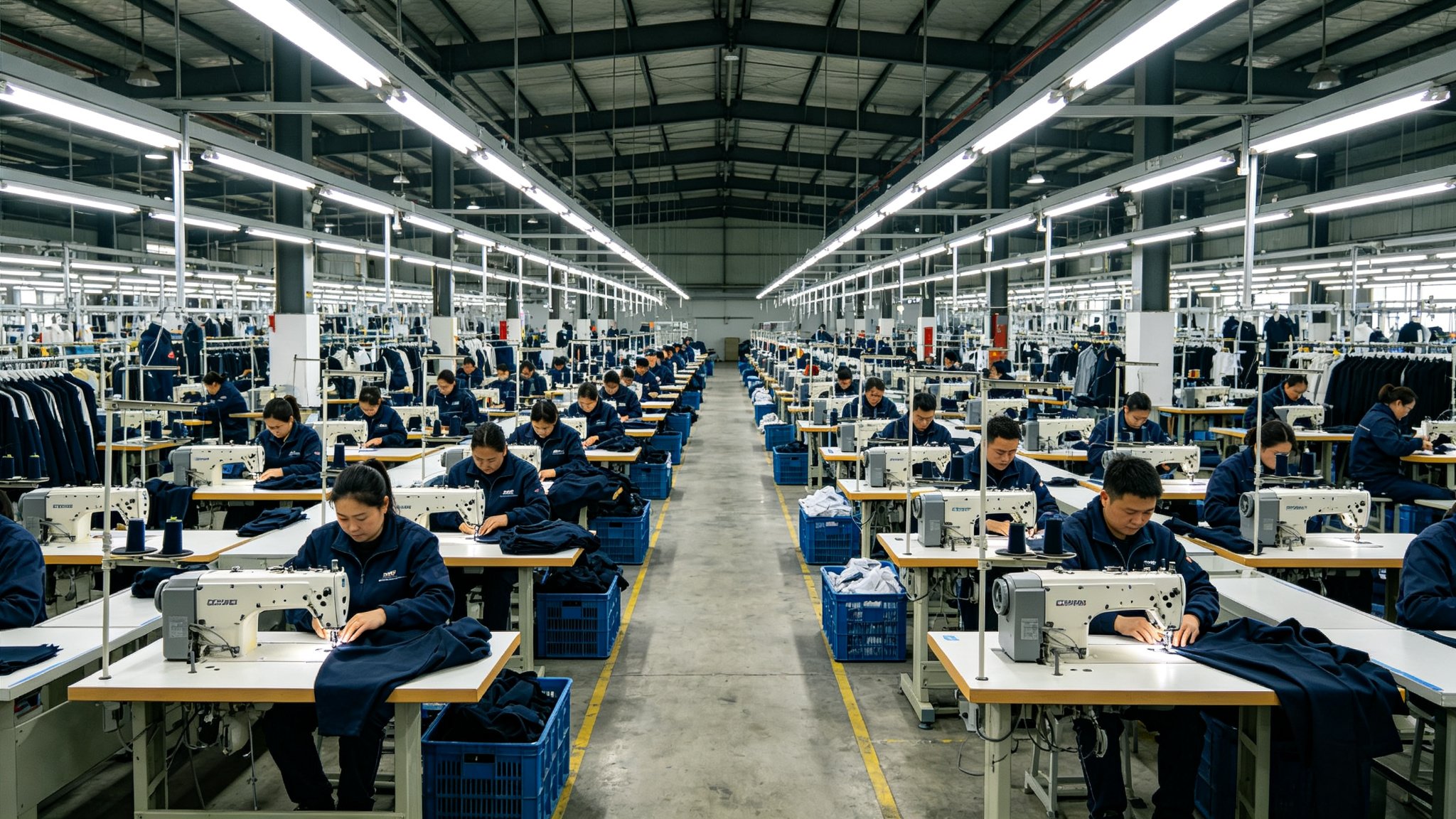Yinshan Fashion production floor used to coordinate garment assembly and review of activewear development references